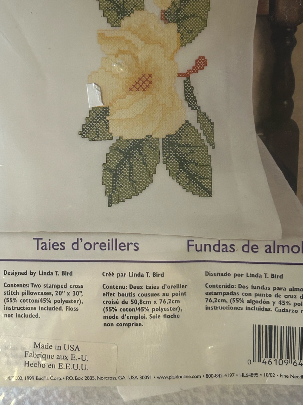 Bucilla Special Edition Magnolia Pillowcase Stamped Cross Stitch Kit Sealed NEW - Picture 2 of 5